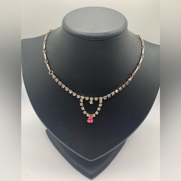 Vintage white and pink rhinestone necklace - Picture 1 of 5